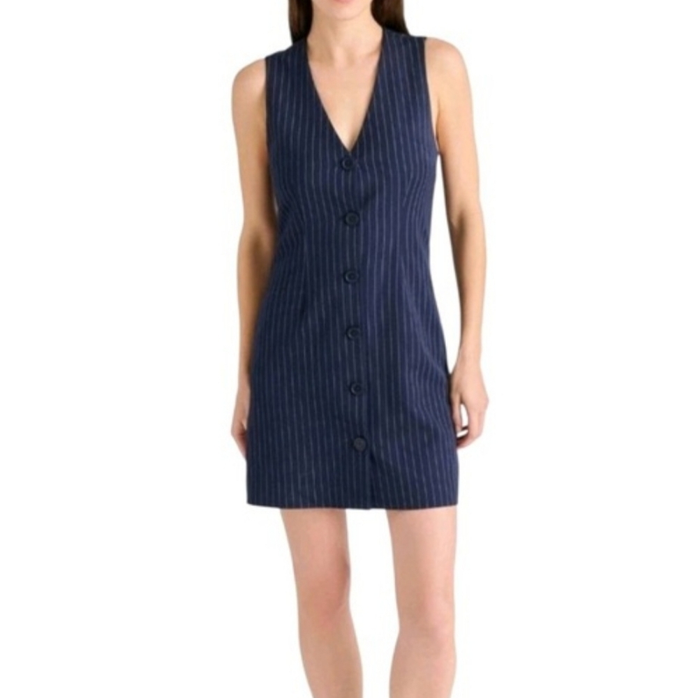 NWT Steve Madden Pinstripe Dress Size Medium Navy White Stripe Mini Sleeveless